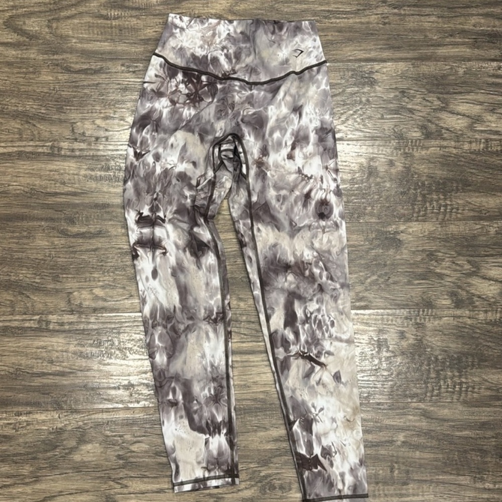 Gymshark Marble Print Leggings - Gray and Brown
